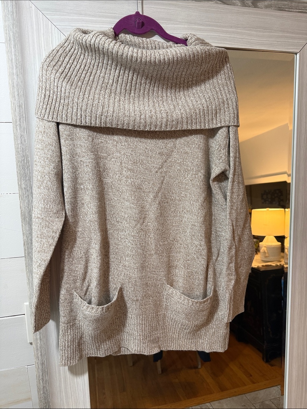 New York & Company Cream Off-Shoulder Pocket Sweater